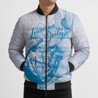 Personalized Louisiana Horse Racing Derby Bomber Puffer Jacket Magnolia Blossom Horseshoe Pastel Blue