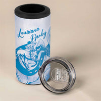 Personalized Louisiana Horse Racing Derby 4 in 1 Can Cooler Tumbler Magnolia Blossom Horseshoe Pastel Blue