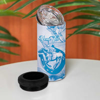 Personalized Louisiana Horse Racing Derby 4 in 1 Can Cooler Tumbler Magnolia Blossom Horseshoe Pastel Blue