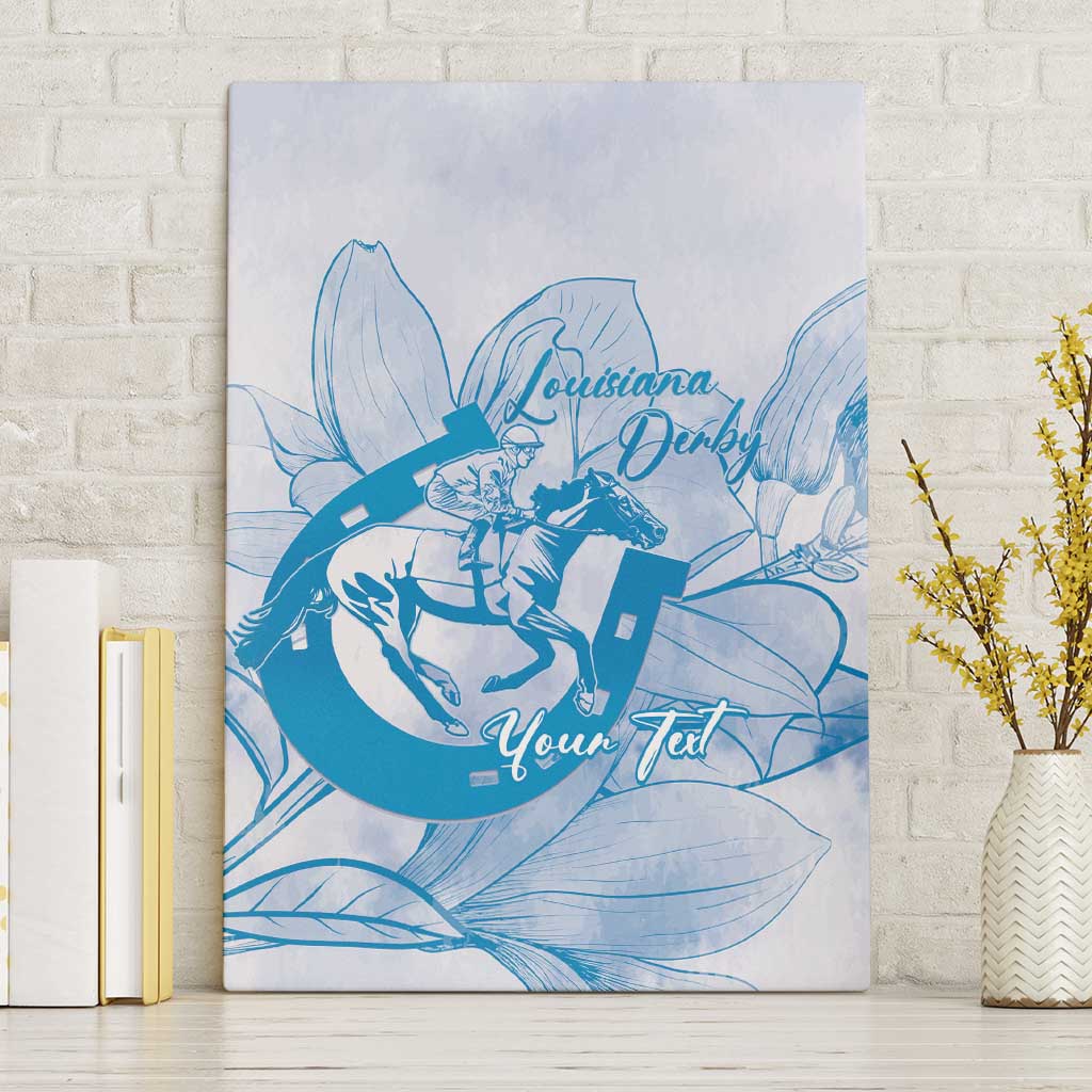 Personalized Louisiana Horse Racing Derby Canvas Wall Art Magnolia Blossom Horseshoe Pastel Blue