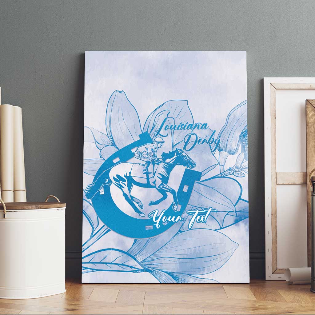 Personalized Louisiana Horse Racing Derby Canvas Wall Art Magnolia Blossom Horseshoe Pastel Blue