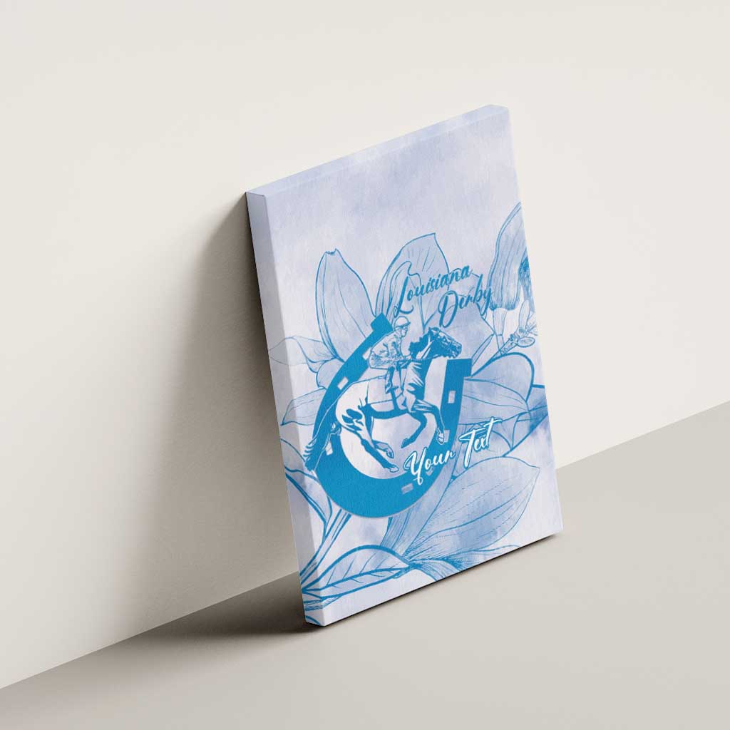 Personalized Louisiana Horse Racing Derby Canvas Wall Art Magnolia Blossom Horseshoe Pastel Blue