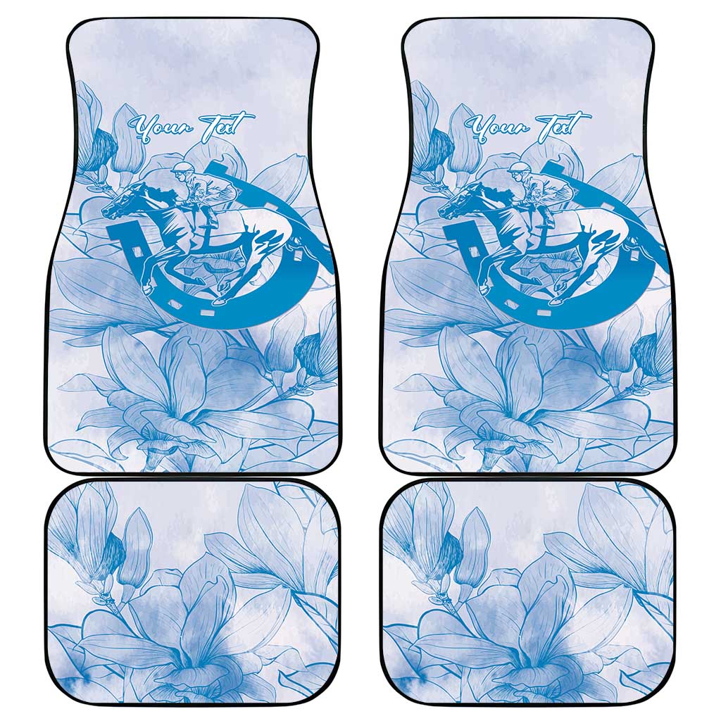 Personalized Louisiana Horse Racing Derby Car Mats Magnolia Blossom Horseshoe Pastel Blue