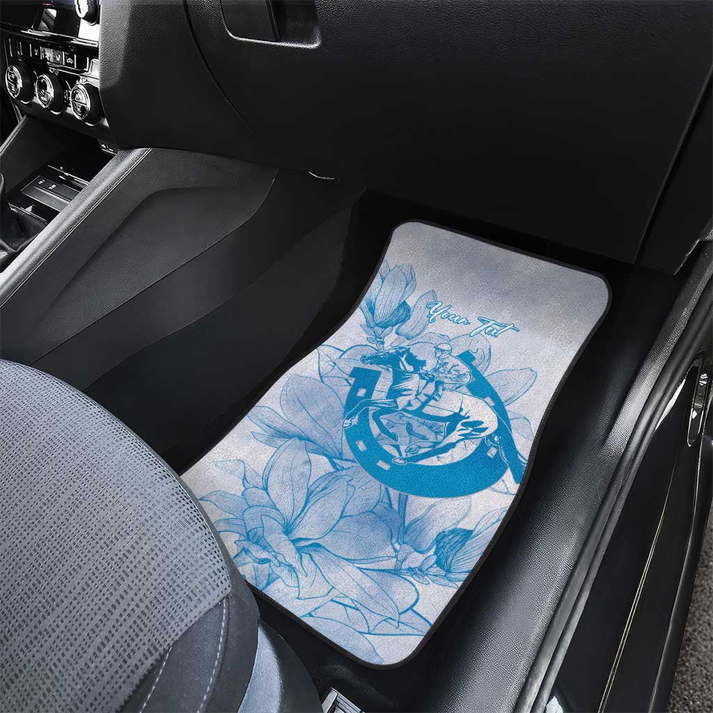 Personalized Louisiana Horse Racing Derby Car Mats Magnolia Blossom Horseshoe Pastel Blue