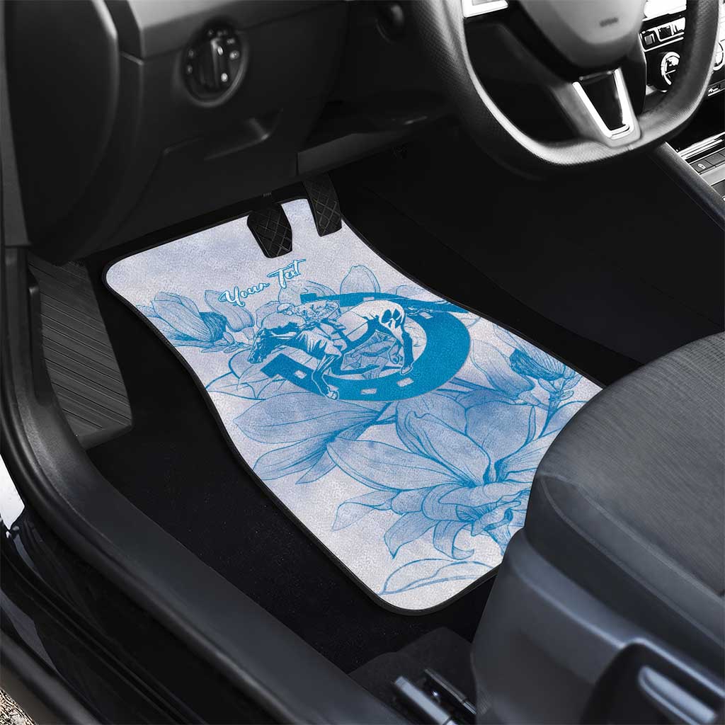Personalized Louisiana Horse Racing Derby Car Mats Magnolia Blossom Horseshoe Pastel Blue
