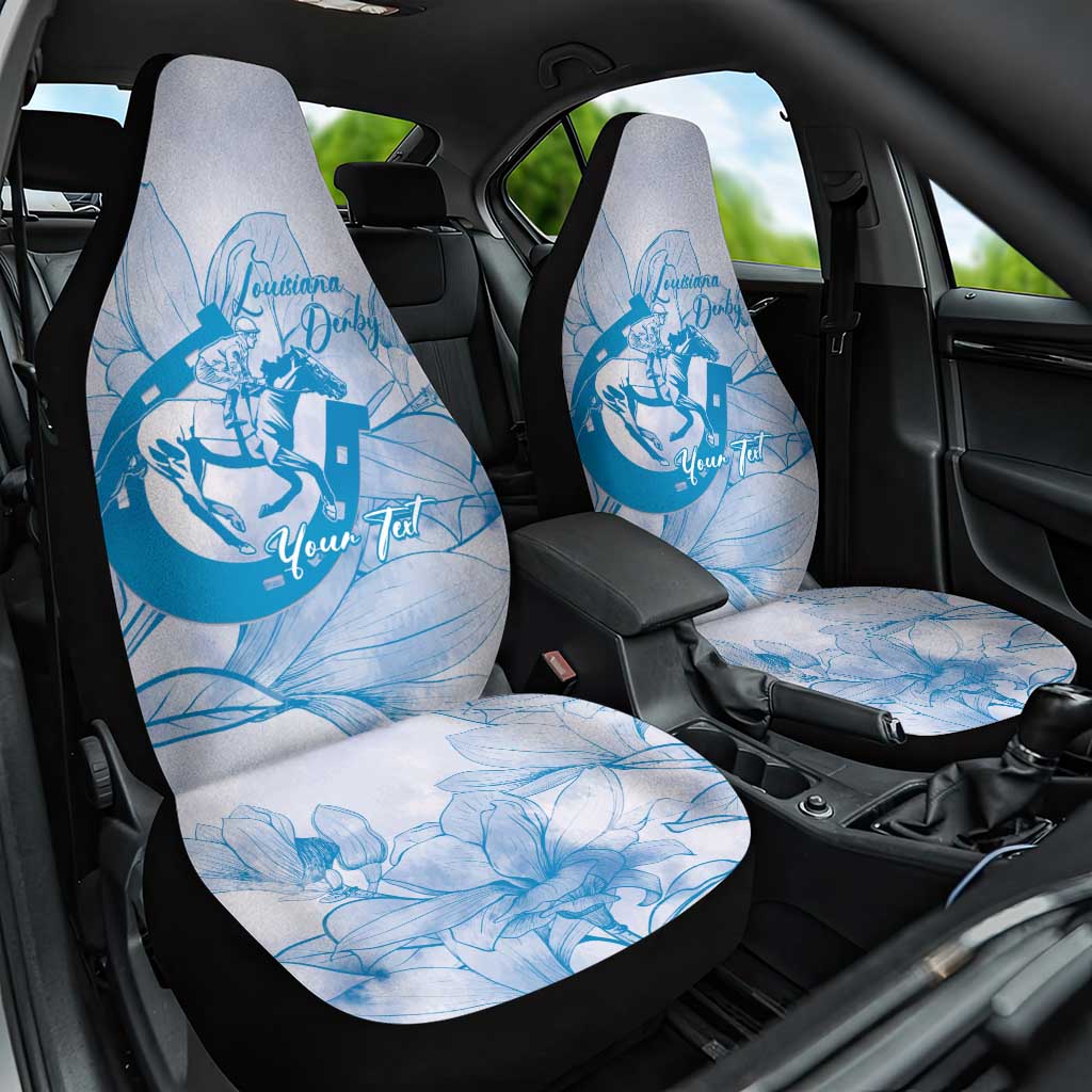 Personalized Louisiana Horse Racing Derby Car Seat Cover Magnolia Blossom Horseshoe Pastel Blue