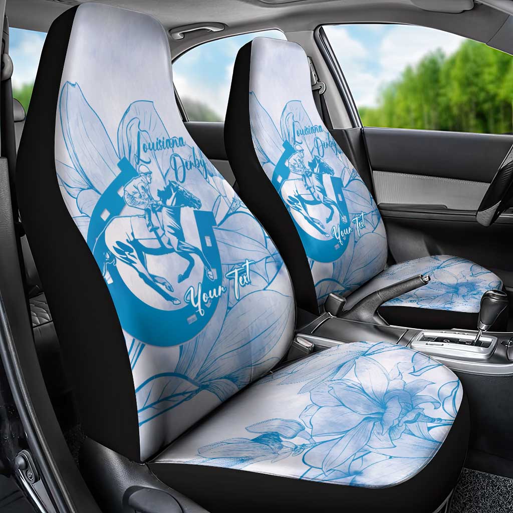 Personalized Louisiana Horse Racing Derby Car Seat Cover Magnolia Blossom Horseshoe Pastel Blue