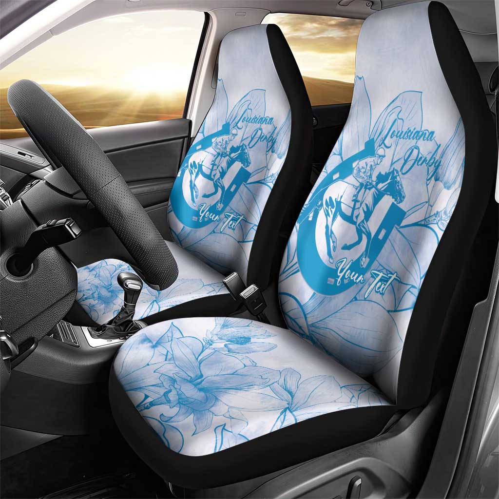 Personalized Louisiana Horse Racing Derby Car Seat Cover Magnolia Blossom Horseshoe Pastel Blue