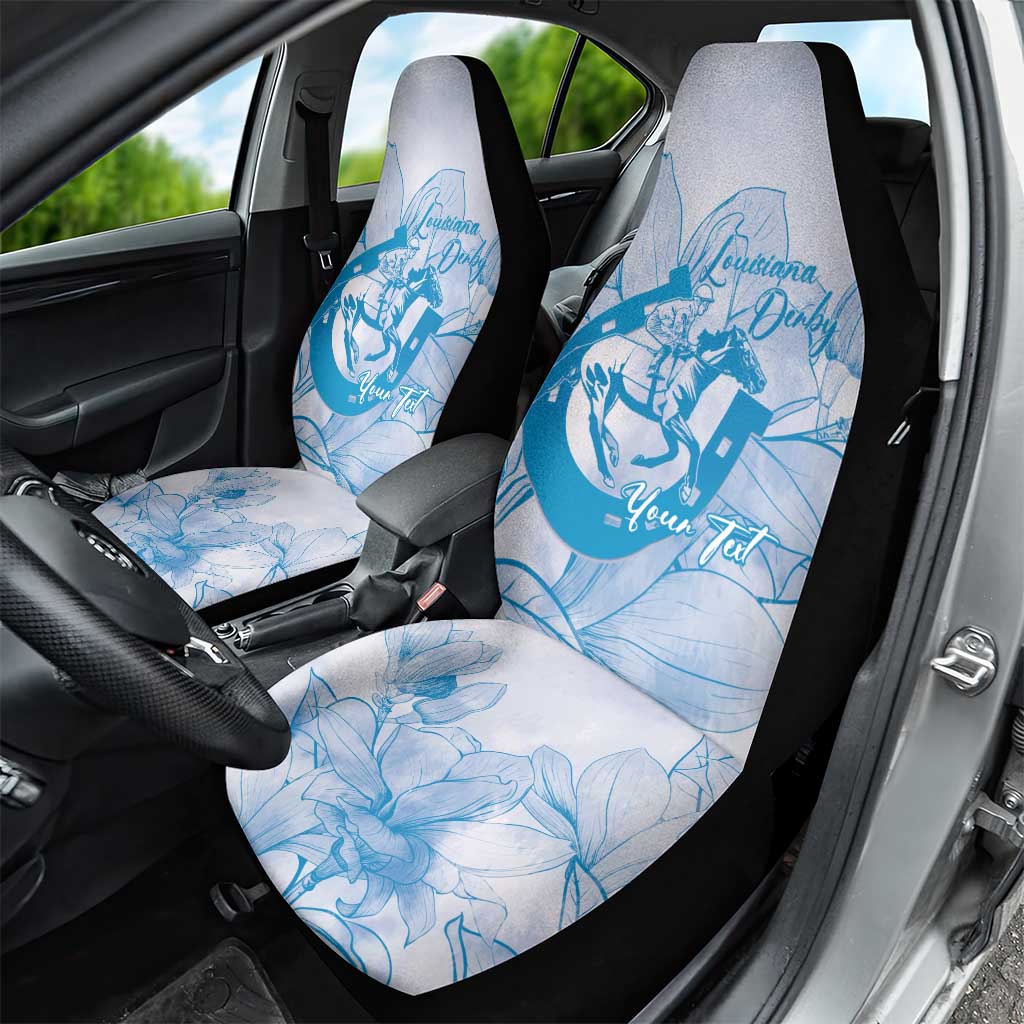 Personalized Louisiana Horse Racing Derby Car Seat Cover Magnolia Blossom Horseshoe Pastel Blue