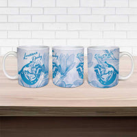 Personalized Louisiana Horse Racing Derby Ceramic Mug Magnolia Blossom Horseshoe Pastel Blue