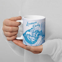 Personalized Louisiana Horse Racing Derby Ceramic Mug Magnolia Blossom Horseshoe Pastel Blue