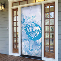 Personalized Louisiana Horse Racing Derby Door Cover Magnolia Blossom Horseshoe Pastel Blue