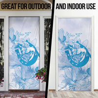 Personalized Louisiana Horse Racing Derby Door Cover Magnolia Blossom Horseshoe Pastel Blue