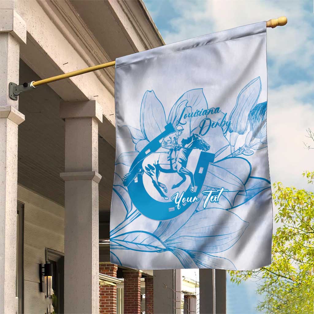 Personalized Louisiana Horse Racing Derby Garden Flag Magnolia Blossom Horseshoe Pastel Blue