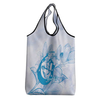 Personalized Louisiana Horse Racing Derby Grocery Bag Magnolia Blossom Horseshoe Pastel Blue