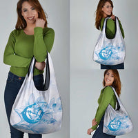 Personalized Louisiana Horse Racing Derby Grocery Bag Magnolia Blossom Horseshoe Pastel Blue