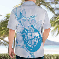 Personalized Louisiana Horse Racing Derby Hawaiian Shirt Magnolia Blossom Horseshoe Pastel Blue