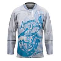 Personalized Louisiana Horse Racing Derby Hockey Jersey Magnolia Blossom Horseshoe Pastel Blue