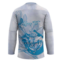 Personalized Louisiana Horse Racing Derby Hockey Jersey Magnolia Blossom Horseshoe Pastel Blue