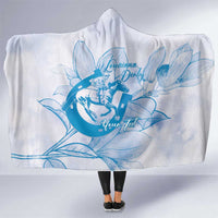 Personalized Louisiana Horse Racing Derby Hooded Blanket Magnolia Blossom Horseshoe Pastel Blue
