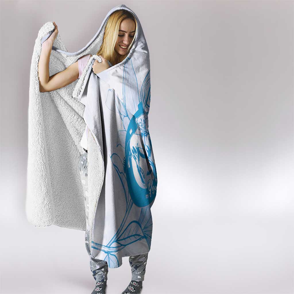 Personalized Louisiana Horse Racing Derby Hooded Blanket Magnolia Blossom Horseshoe Pastel Blue