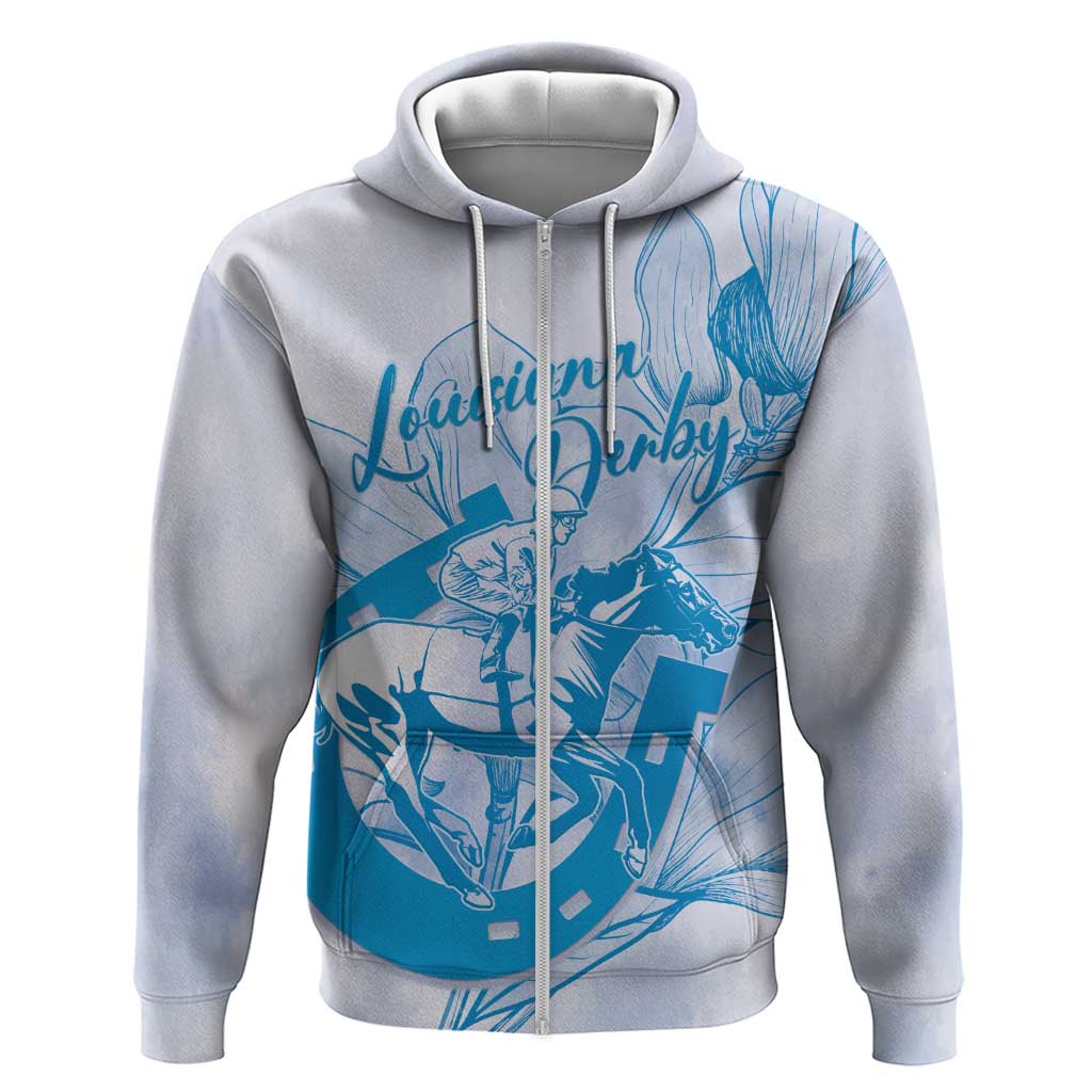 Personalized Louisiana Horse Racing Derby Hoodie Magnolia Blossom Horseshoe Pastel Blue
