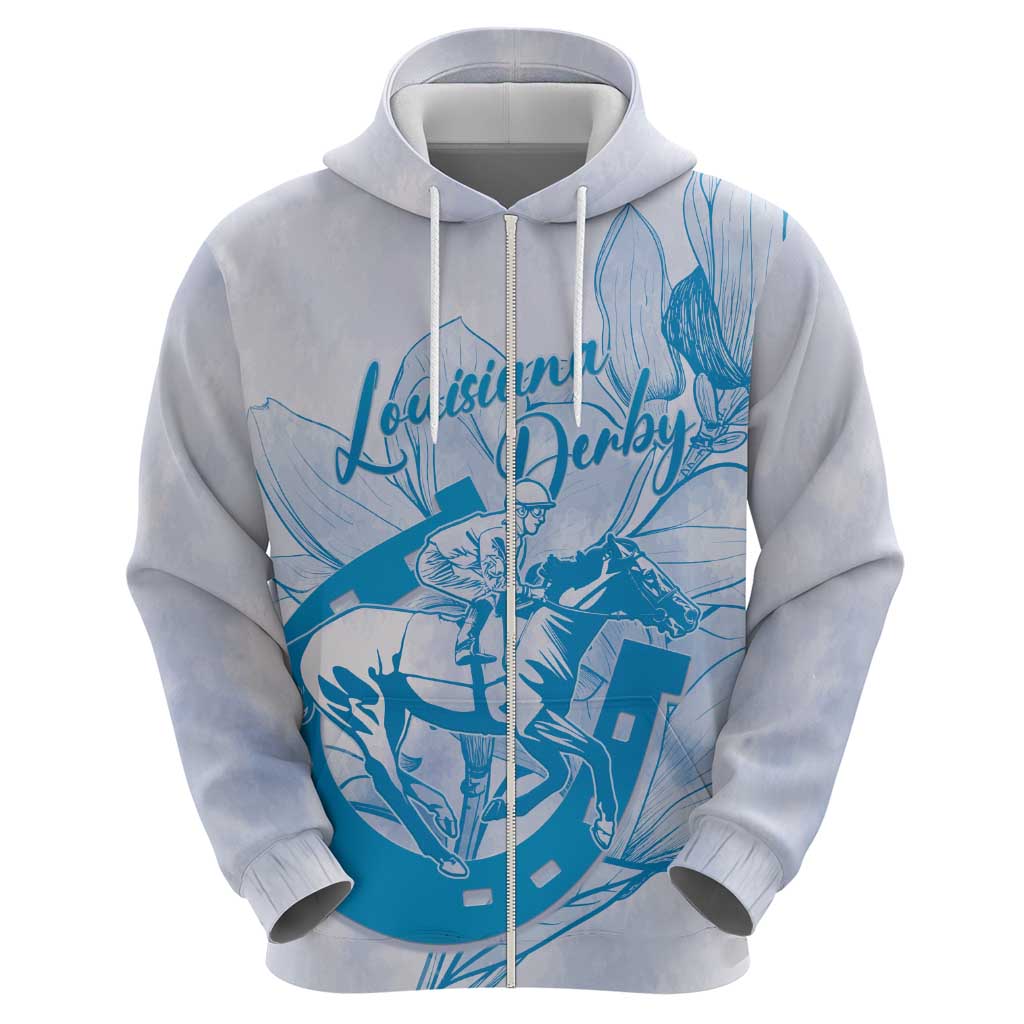 Personalized Louisiana Horse Racing Derby Hoodie Magnolia Blossom Horseshoe Pastel Blue
