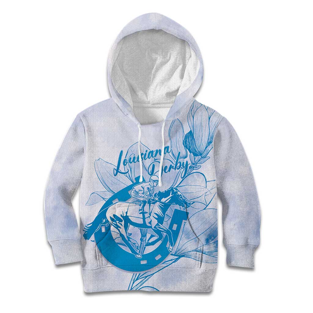 Personalized Louisiana Horse Racing Derby Kid Hoodie Magnolia Blossom Horseshoe Pastel Blue