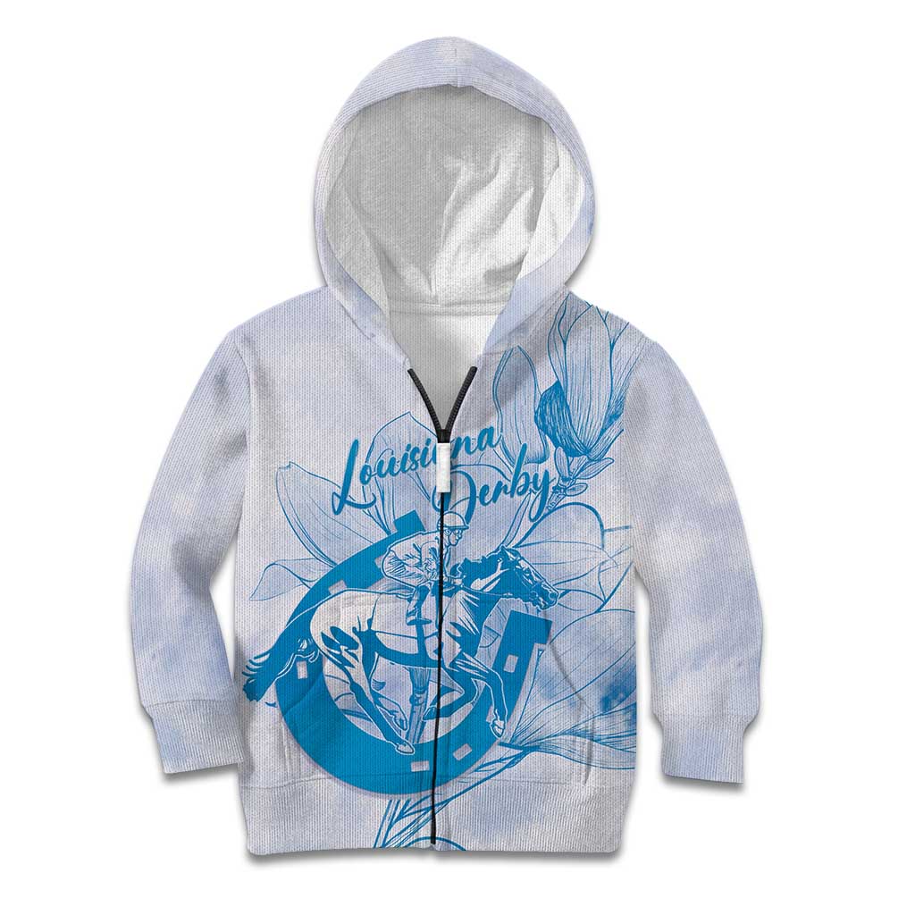 Personalized Louisiana Horse Racing Derby Kid Hoodie Magnolia Blossom Horseshoe Pastel Blue