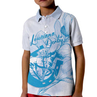 Personalized Louisiana Horse Racing Derby Kid Polo Shirt Magnolia Blossom Horseshoe Pastel Blue