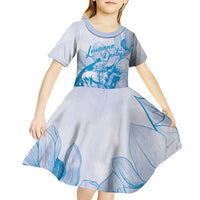 Personalized Louisiana Horse Racing Derby Kid Short Sleeve Dress Magnolia Blossom Horseshoe Pastel Blue
