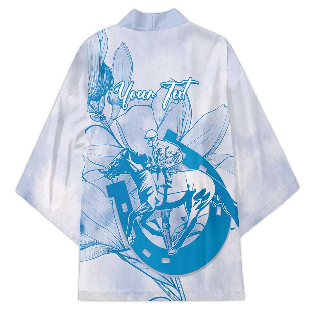 Personalized Louisiana Horse Racing Derby Kimono Magnolia Blossom Horseshoe Pastel Blue