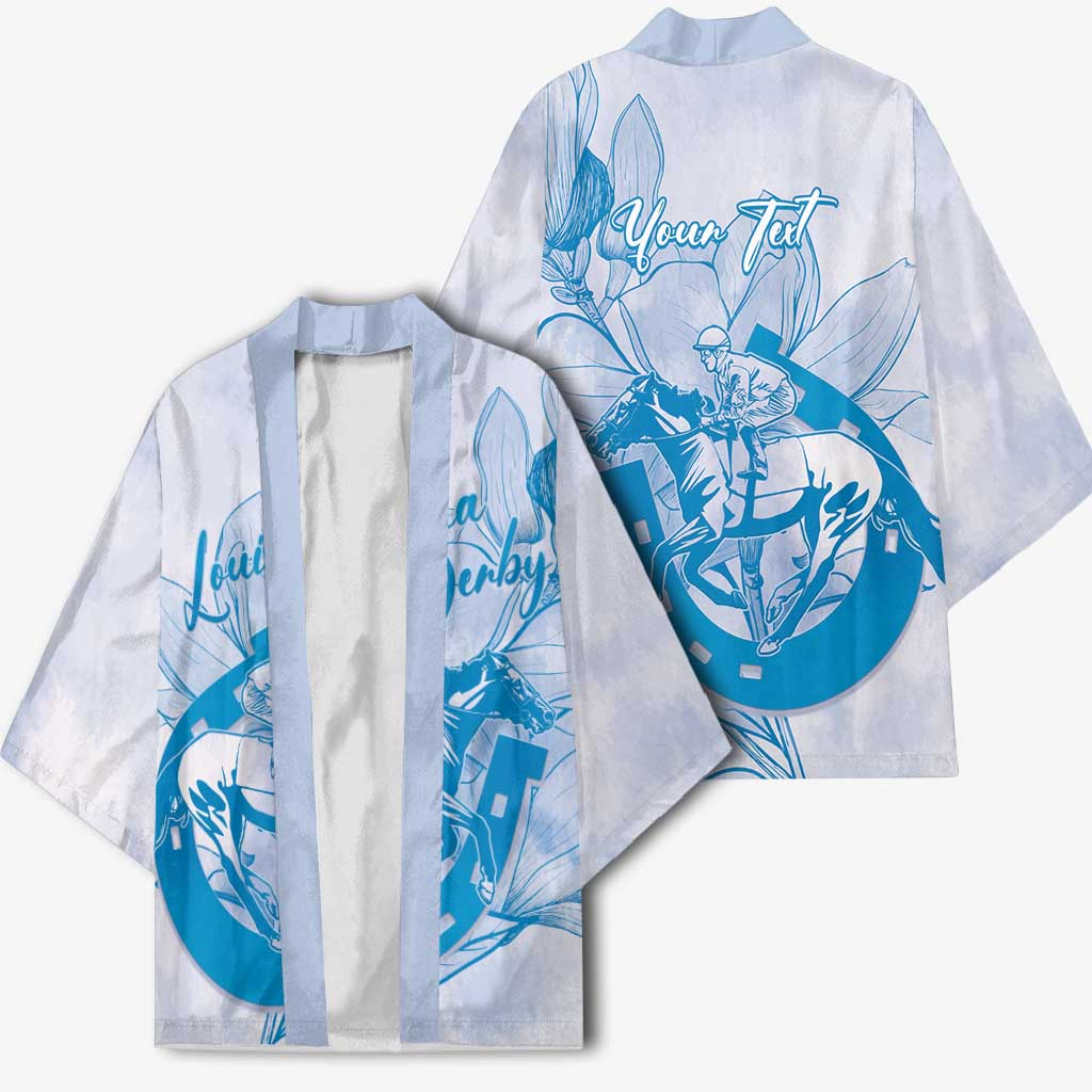 Personalized Louisiana Horse Racing Derby Kimono Magnolia Blossom Horseshoe Pastel Blue