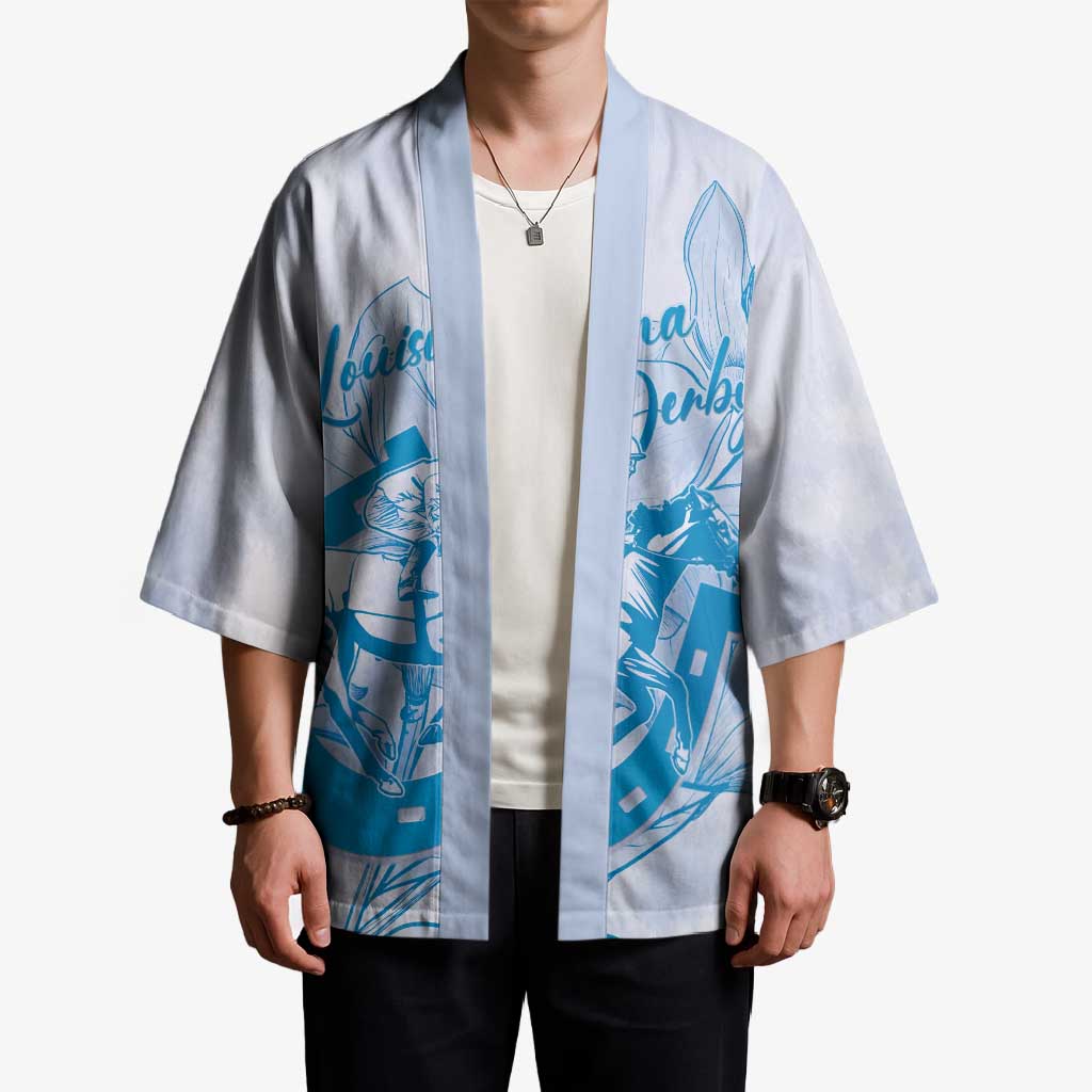 Personalized Louisiana Horse Racing Derby Kimono Magnolia Blossom Horseshoe Pastel Blue