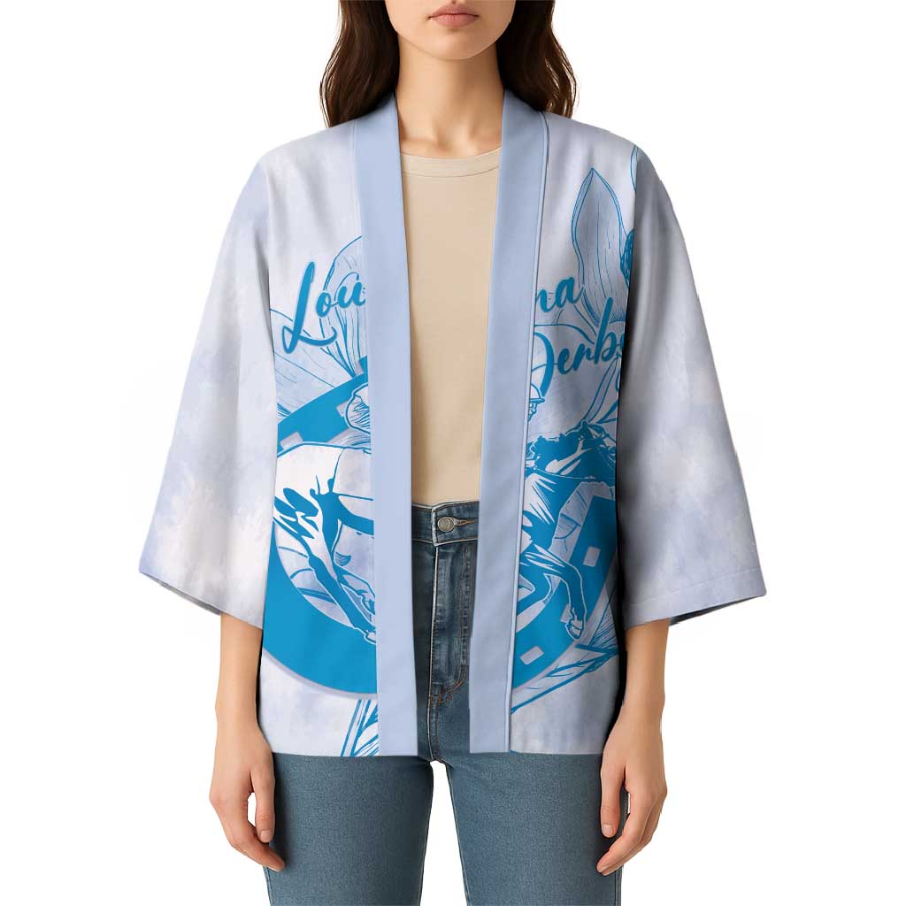 Personalized Louisiana Horse Racing Derby Kimono Magnolia Blossom Horseshoe Pastel Blue