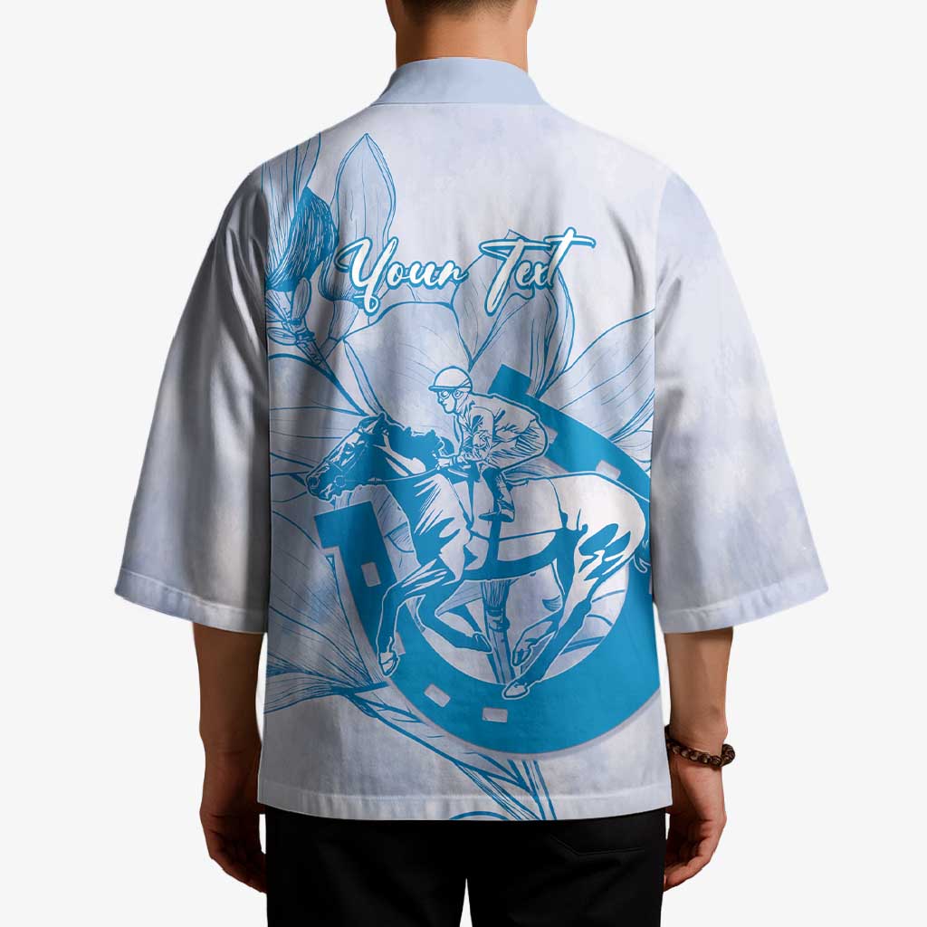 Personalized Louisiana Horse Racing Derby Kimono Magnolia Blossom Horseshoe Pastel Blue