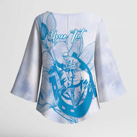 Personalized Louisiana Horse Racing Derby Kimono Sleeve Blouse Magnolia Blossom Horseshoe Pastel Blue