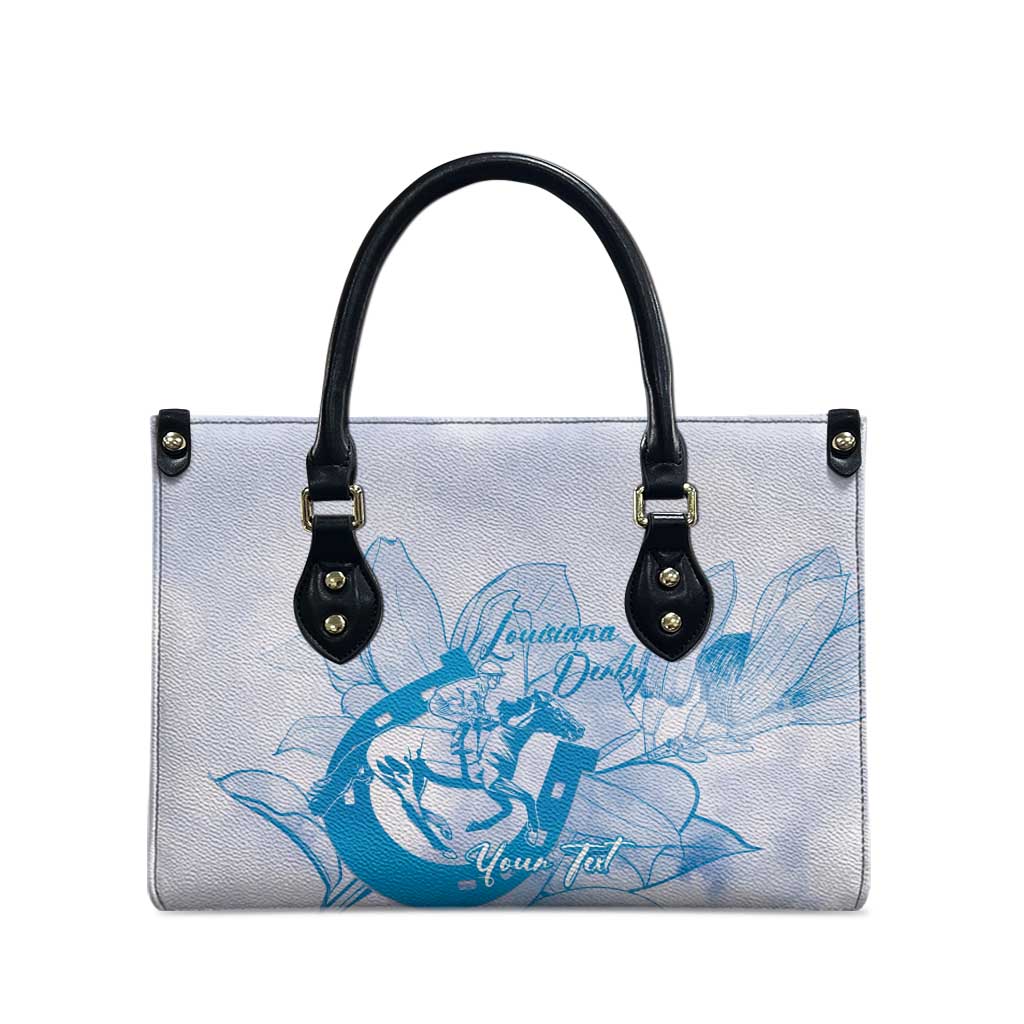 Personalized Louisiana Horse Racing Derby Leather Bag Magnolia Blossom Horseshoe Pastel Blue