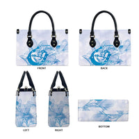 Personalized Louisiana Horse Racing Derby Leather Bag Magnolia Blossom Horseshoe Pastel Blue