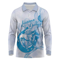 Personalized Louisiana Horse Racing Derby Long Sleeve Polo Shirt Magnolia Blossom Horseshoe Pastel Blue