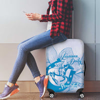 Personalized Louisiana Horse Racing Derby Luggage Cover Magnolia Blossom Horseshoe Pastel Blue