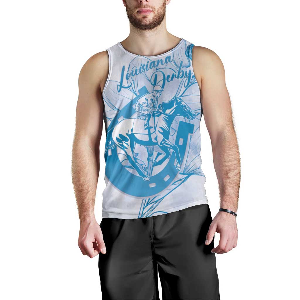 Personalized Louisiana Horse Racing Derby Men Tank Top Magnolia Blossom Horseshoe Pastel Blue