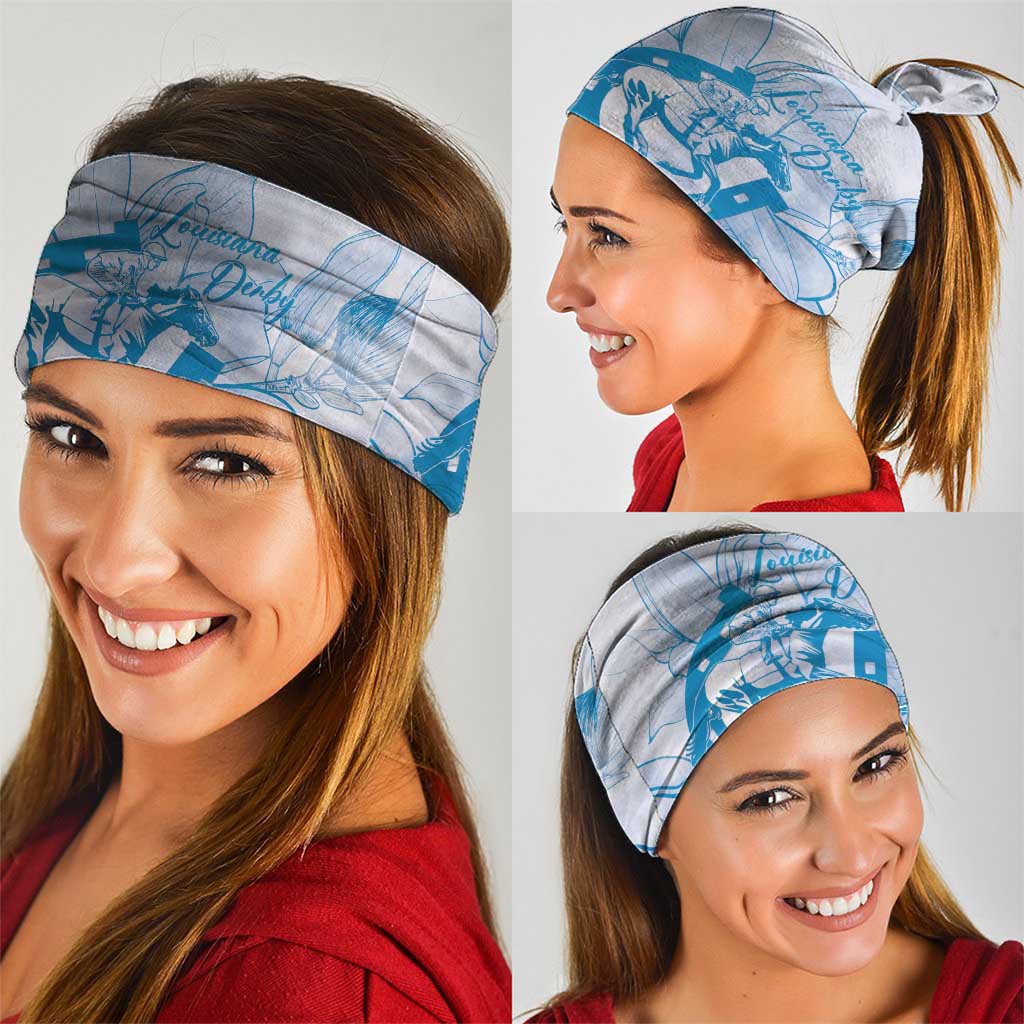 Personalized Louisiana Horse Racing Derby Neck Gaiter Magnolia Blossom Horseshoe Pastel Blue
