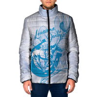 Personalized Louisiana Horse Racing Derby Padded Jacket Magnolia Blossom Horseshoe Pastel Blue