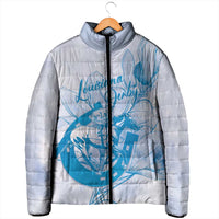 Personalized Louisiana Horse Racing Derby Padded Jacket Magnolia Blossom Horseshoe Pastel Blue