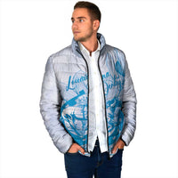 Personalized Louisiana Horse Racing Derby Padded Jacket Magnolia Blossom Horseshoe Pastel Blue