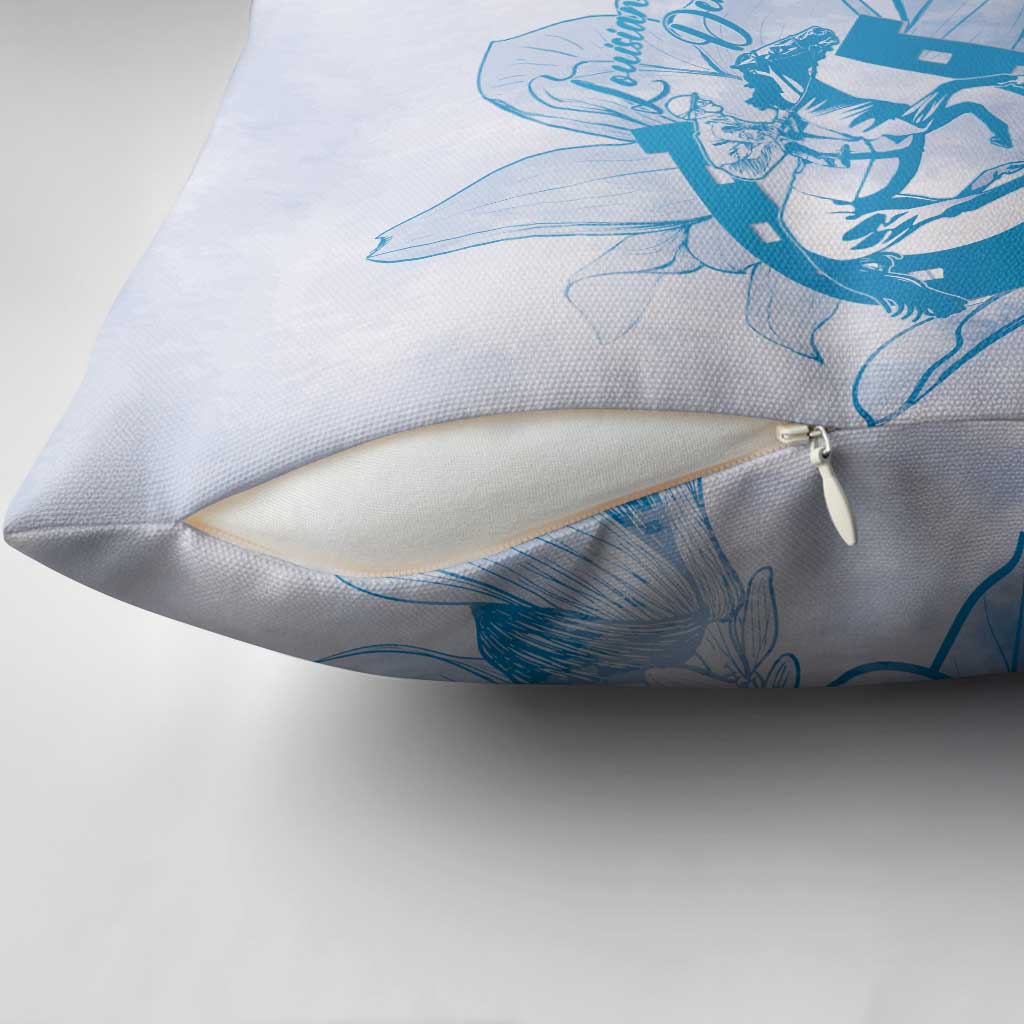 Personalized Louisiana Horse Racing Derby Pillow Cover Magnolia Blossom Horseshoe Pastel Blue