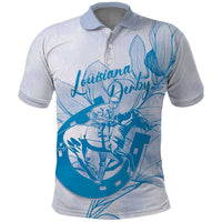 Personalized Louisiana Horse Racing Derby Polo Shirt Magnolia Blossom Horseshoe Pastel Blue