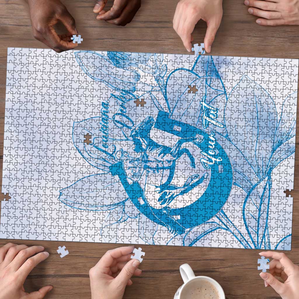 Personalized Louisiana Horse Racing Derby Puzzle Magnolia Blossom Horseshoe Pastel Blue
