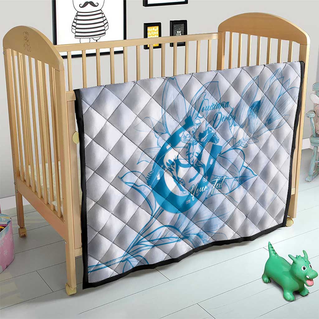 Personalized Louisiana Horse Racing Derby Quilt Magnolia Blossom Horseshoe Pastel Blue